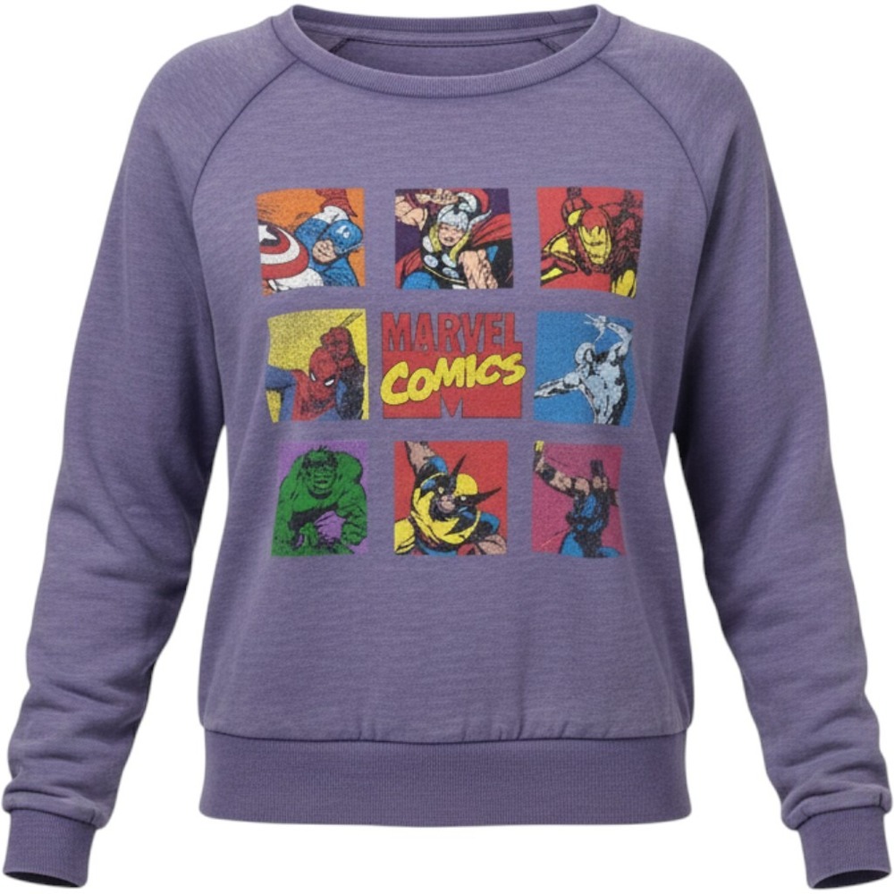 Marvel Comics Superheroes Graphic Sweatshirt Purple XL Faded Raglan Pullover